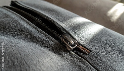 Metallic Zipper Close-Up on Dark Fabric Showcasing Craftsmanship, Texture, and Everyday Object Photography Design