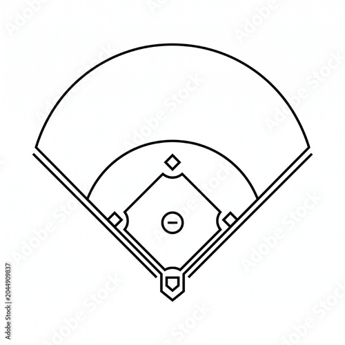 Minimalist Baseball Diamond Field Vector Icon with Sharp Black Lines and Bases Layout Isolated on White Background