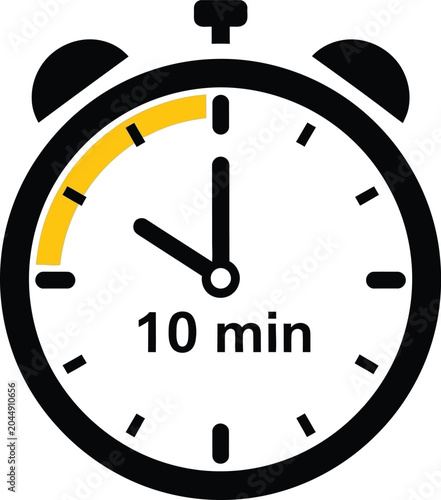 Quadro su tela Black and yellow stopwatch icon showing ten minutes duration for timing tasks