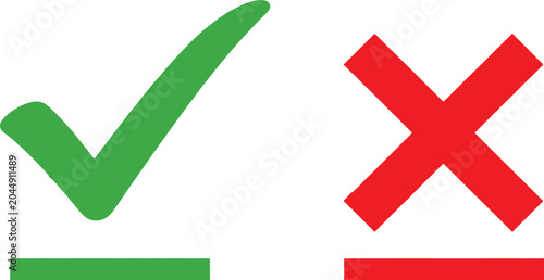 Green check mark and red cross sign for choice and decision making