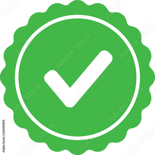 Green check mark icon inside a circular seal badge