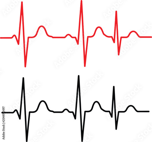 Red and black heart beat pulse line icons for medical health care design
