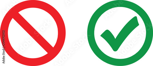 Red forbidden sign and green check mark symbols for approval and rejection