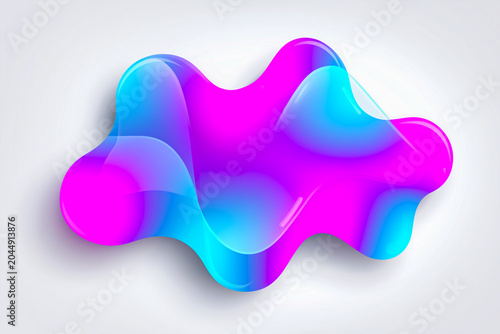 Abstract fluid shape design in vibrant pink and blue colors with smooth gradients and glossy finish on a light gray background