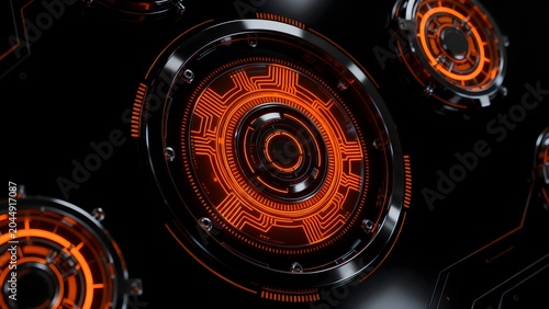 Futuristic circuit design with glowing orange elements
