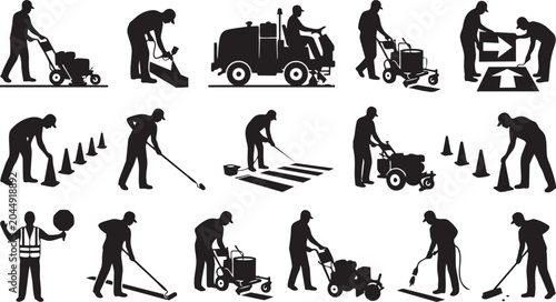 Photos Road Construction Worker Silhouette Collection Featuring Paving Maintenance Land