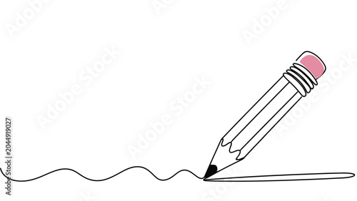 Pencil Drawing Continuous Line Art Creative Writing Education Sketch Concept Minimalist Vector Illustration with Copy Space Design