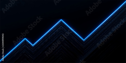Quadro su tela Abstract Futuristic Blue Neon Zigzag Pattern on Dark Background