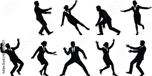 Foto Silhouettes set of corporate business people stumbling and losing balance, conce