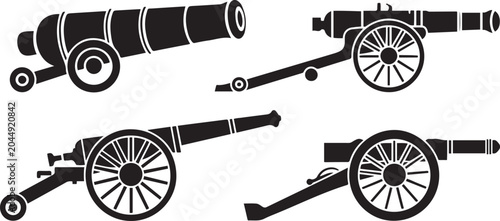 Bild auf Leinwand Set of cannon silhouette white background vector