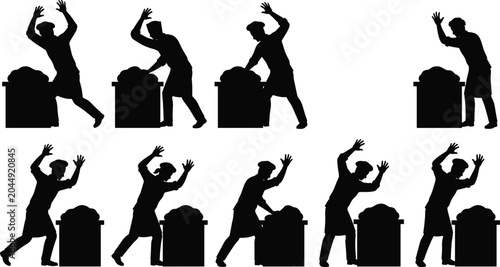 Photos Silhouettes set of chefs and bakers kneading dough, concepts of baking, bread ma