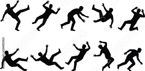 Bild auf Leinwand Silhouettes set of men falling down, stumble, losing balance and slipping, conce