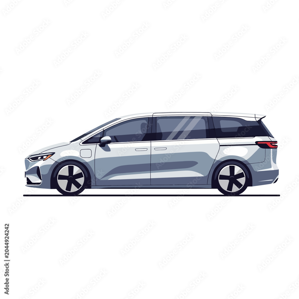 Fototapeta premium Modern Electric Minivan Side View Isolated on White Background