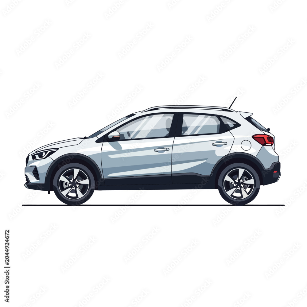 Obraz premium Modern White SUV Car Side View Illustration on White Background
