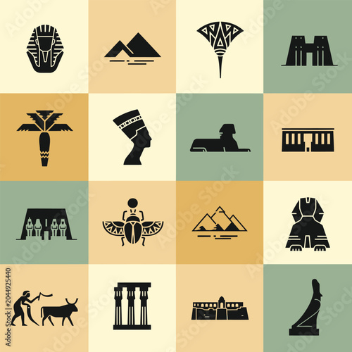 Ancient Egypt Icon Grid Illustration