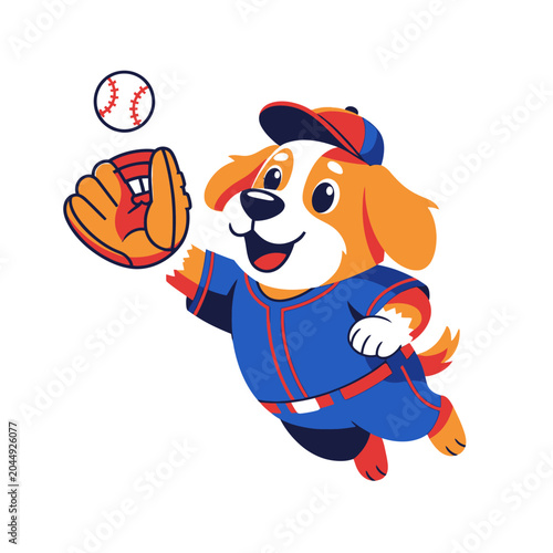 Cartoon Dog Baseball Player Catching Ball