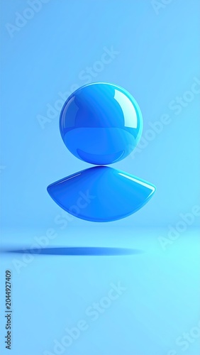 Abstract blue sphere and flattened sphere balanced on light blue
