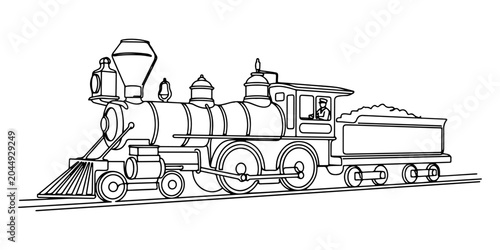 Foto Continuous one line drawing of a steam engine train, symbolizing history and inn