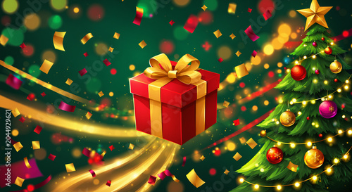 red gift box with a golden ...