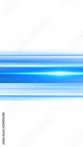 Abstract glowing blue light streaks across white space