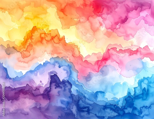 A vibrant abstract watercolor painting with swirling clouds of color