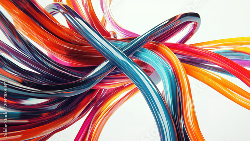 Colorful cable waves isolated on white background, wire