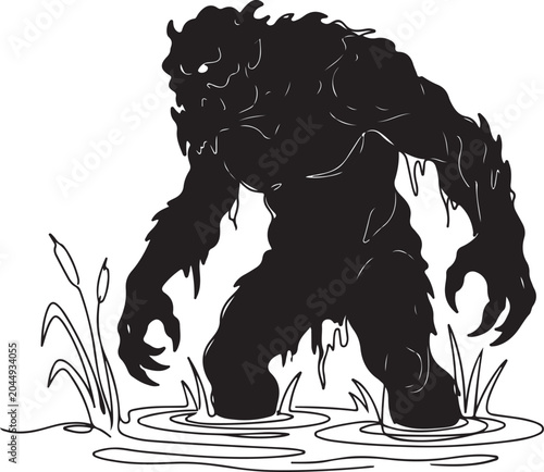 Fotografie Unsettling digital illustration of a formidable, grotesque marsh creature, a myt