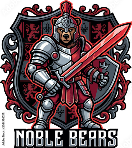 Obraz na płótnie Noble Bears: Heavy medieval knight bear warrior holding a massive glowing broads