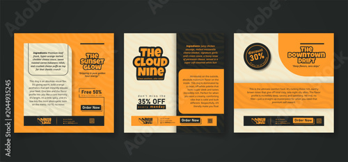 Set of social media post template with typography design in yellow background for hot dog campaign