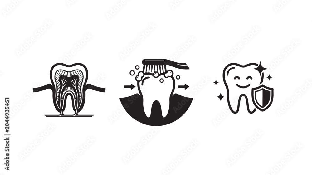 Obraz premium Dental Health Icons Set For Hygiene And Protection Concepts