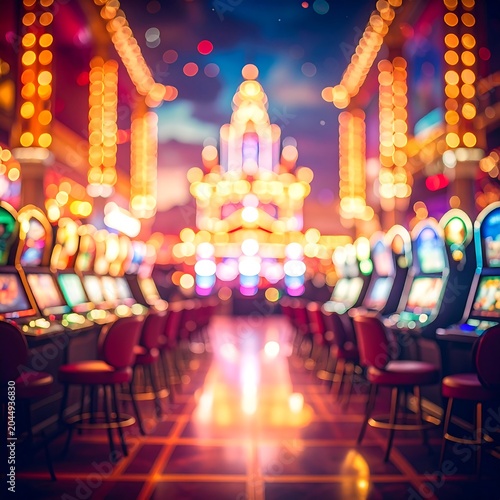 A vibrant, dreamy casino interior with glowing slot machines