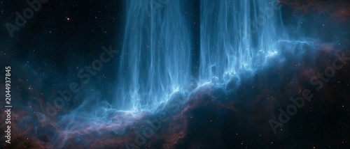 Vast cosmic nebula glows with vibrant blue light. 64k 8k widescreen, HDR,