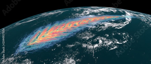 Vibrant aurora lights sweep across Earth's curved horizon. 64k 8k widescreen, HDR,