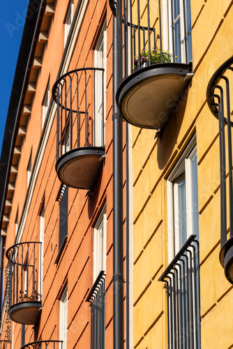 Canvas Print Stockholm, Sweden A colorful house facade with small balconies in the Kungsholmen district on Carl-Gustaf Lindstedts gata