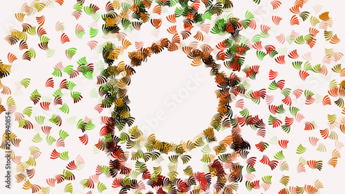Animated background featuring a swirling ring of colorful orange green and yellow leaf-shaped elements