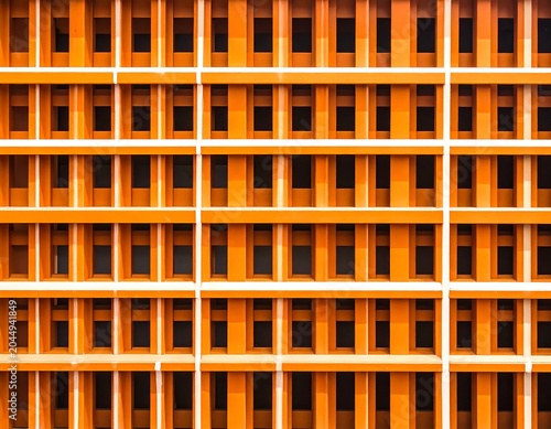 A vibrant orange grid pattern with rectangular openings and white lines
