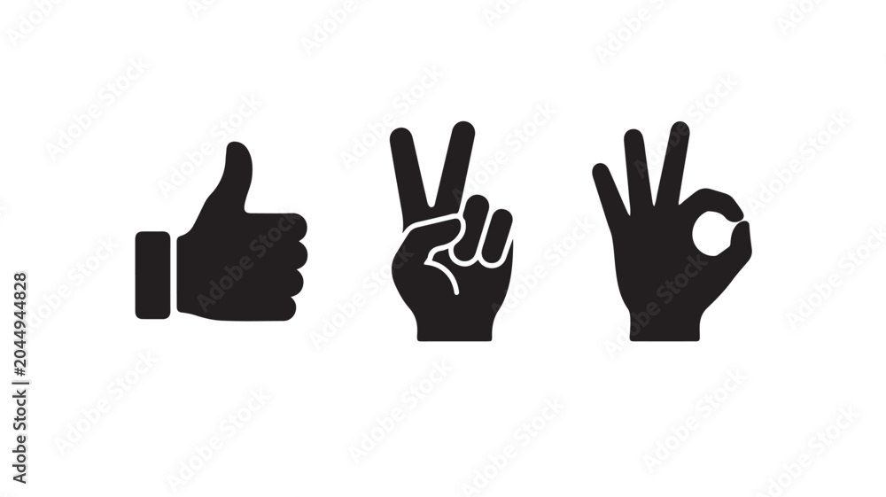 Obraz premium Black Hand Gestures For Approval And Agreement On White Background