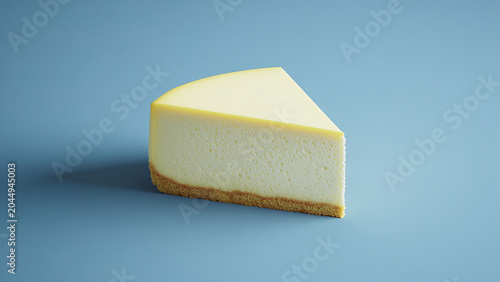 soft and creamy cheesecake slices isolated on blue background
