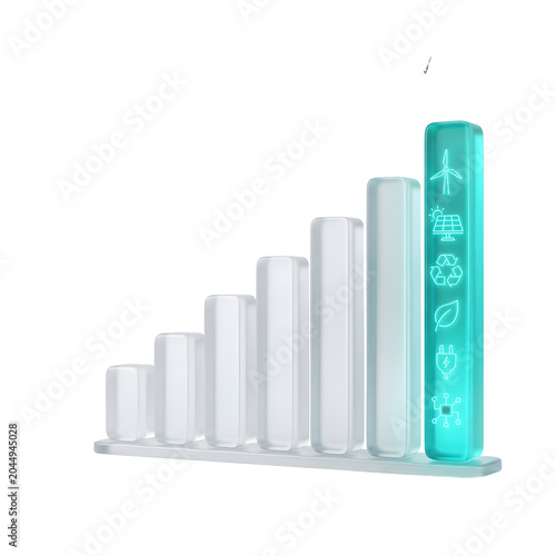 Frosted Glass 3D Bar Chart with Upward Growth Trend