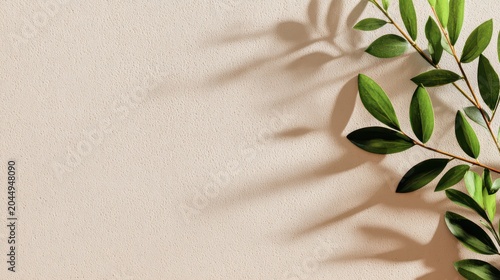 Green plant leaves casting natural shadows on an empty background