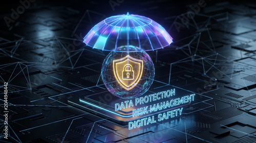 Digital Data Protection Concept with Cyber Security Shield and Privacy Umbrella