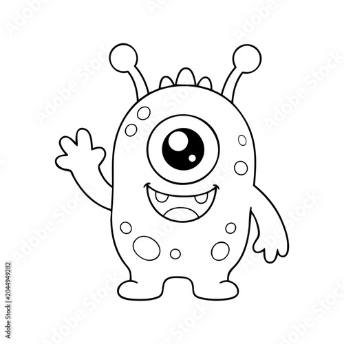 Kawaii cyclops monster character for coloring page design