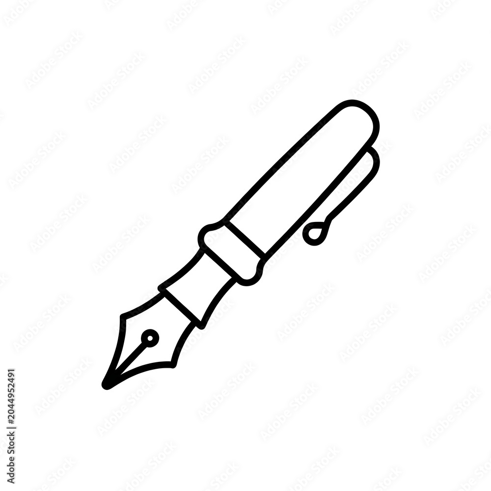 Obraz premium Black and white illustration of a fountain pen nib writing instrument office supplies.