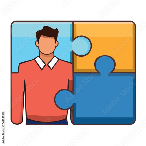 Man with puzzle pieces illustration