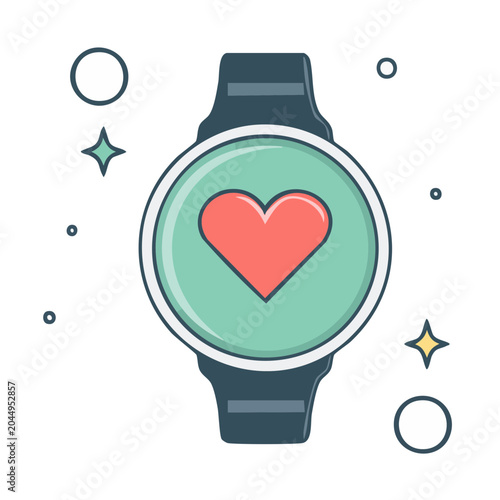 Smartwatch with heart icon, health and technology concept