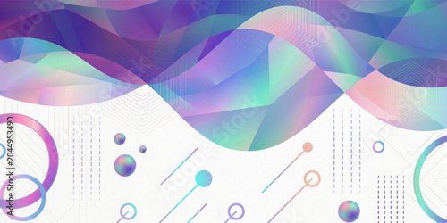 Abstract holographic geometric background with colorful crystal waves and 3D spheres