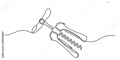 Foto Continuous single line drawing of a metal wine corkscrew bottle opener