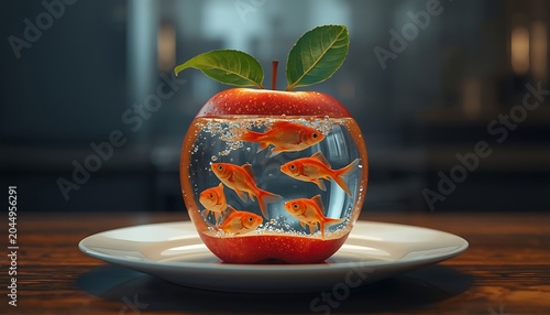 Fresh mini fish in a glass aquarium