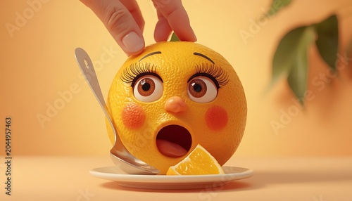 The orange doll feels scary on a white background