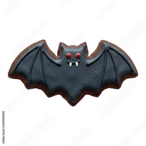Halloween Bat Cookie with Icing and Red Eyes, Festive Treat Isolated on White